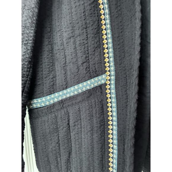 Pure Jill Seersucker Quilted Jacket Womens Size M Black Open Front Blazer - Picture 2 of 15